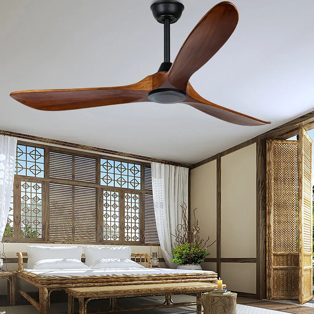 Retro Solid Wood Ceiling Fan with Lights - Silent Dimming and Frequency Conversion Luxe