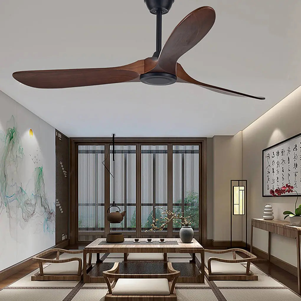 Retro Solid Wood Ceiling Fan with Lights - Silent Dimming and Frequency Conversion Luxe
