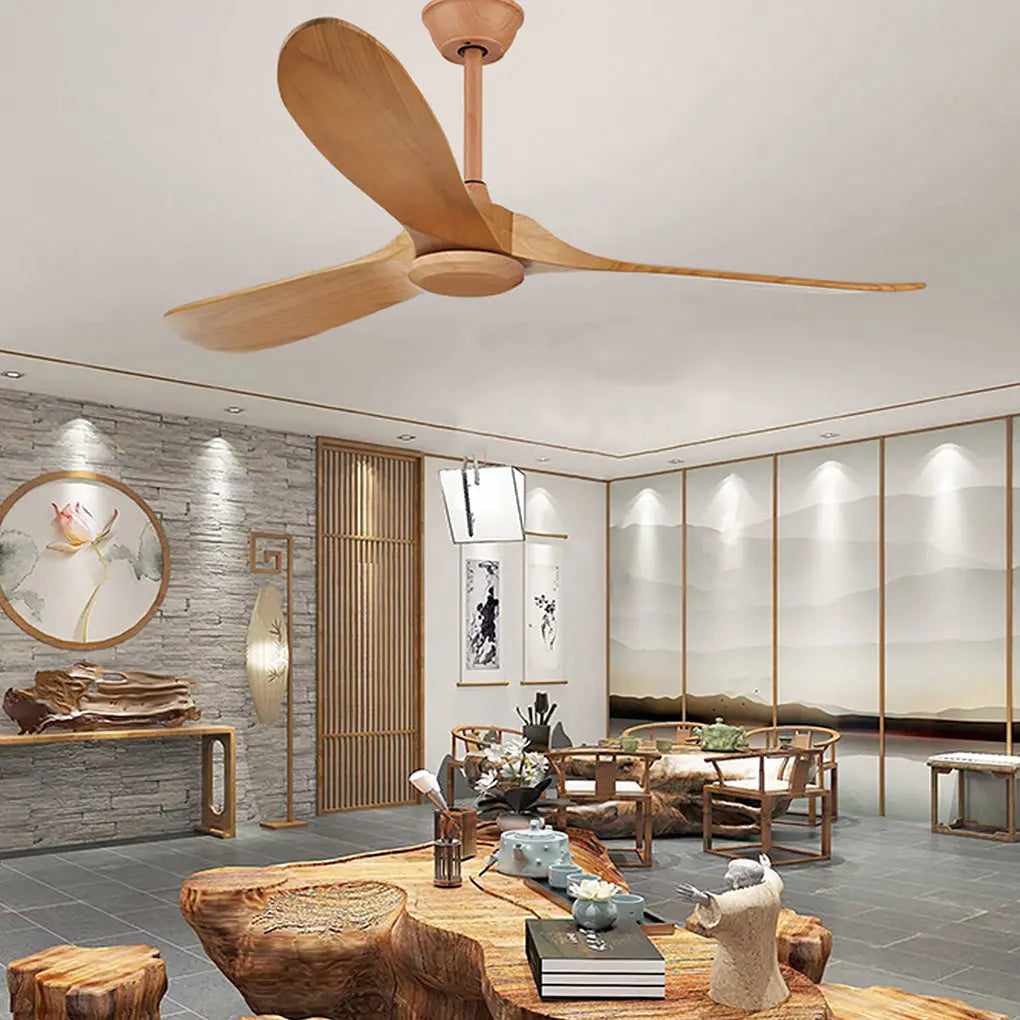 Retro Solid Wood Ceiling Fan with Lights - Silent Dimming and Frequency Conversion Luxe