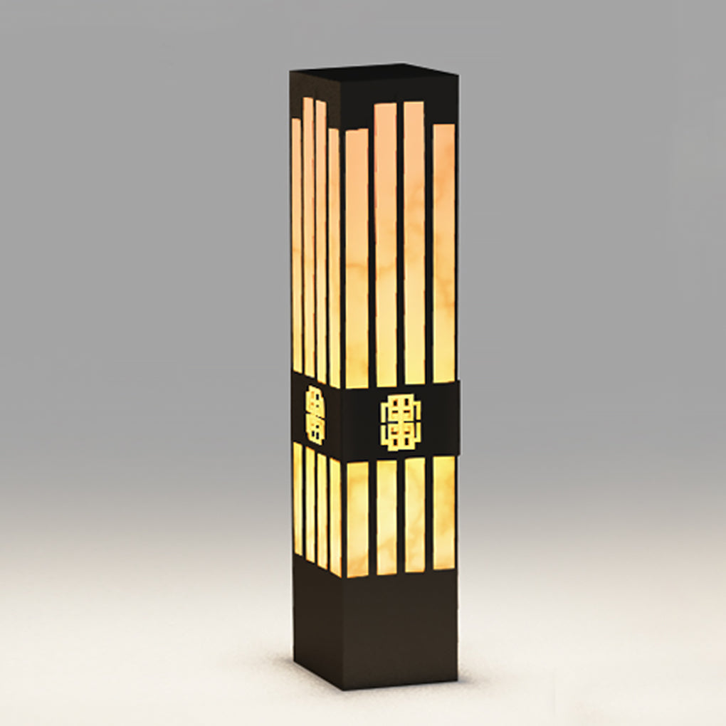 Rectangular Streak-Cut Outdoor Bollard Light — Stainless Steel and Imitation Marble, E27, IP54, 16" to 110"