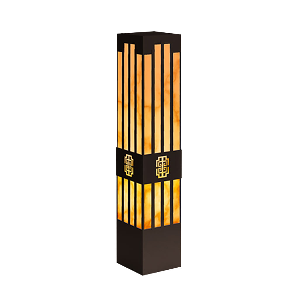 Rectangular Streak-Cut Outdoor Bollard Light — Stainless Steel and Imitation Marble, E27, IP54, 16" to 110"