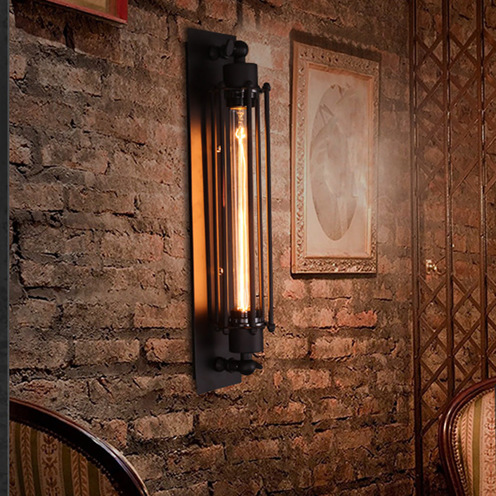 Retro Industrial Wall Sconce — Black Iron, 6W E27 LED, 3000K Warm White, for Cafés and Corridors