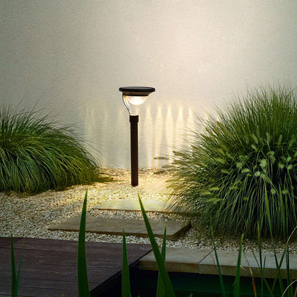 Conical Floating-Top Solar Bollard Path Light — Dark Gray Stainless Steel & ABS, LED Warm White, IP54, Dusk-to-Dawn, 6" × 23"