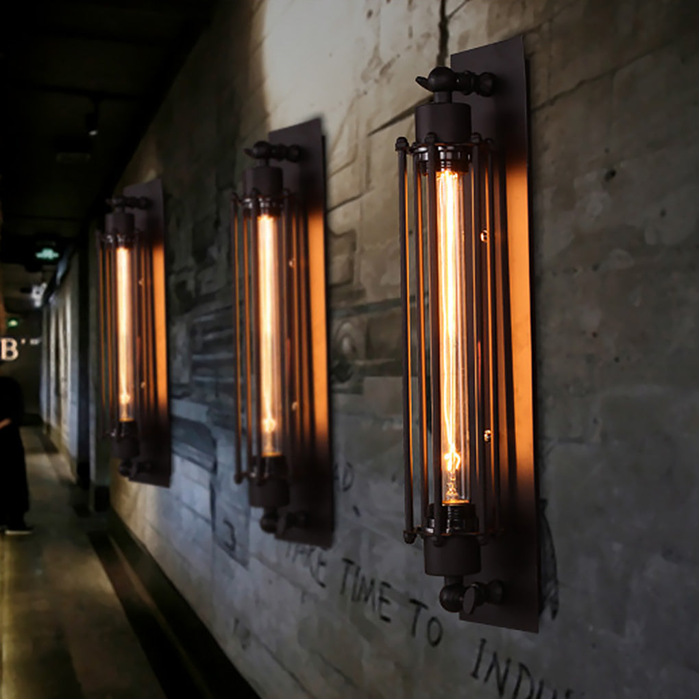 Retro Industrial Wall Sconce — Black Iron, 6W E27 LED, 3000K Warm White, for Cafés and Corridors