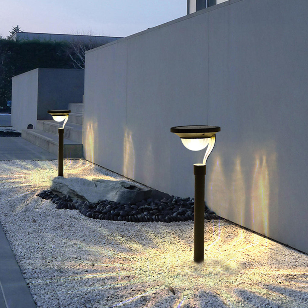 Conical Floating-Top Solar Bollard Path Light — Dark Gray Stainless Steel & ABS, LED Warm White, IP54, Dusk-to-Dawn, 6" × 23"