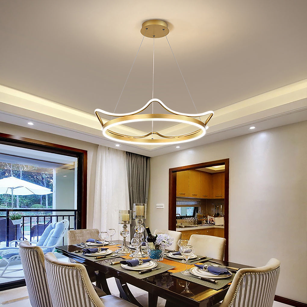 Imperial Crown Chandelier — Aluminum & Iron, LED, 22" Diameter, 3000K–6000K Dimmable, Remote Control