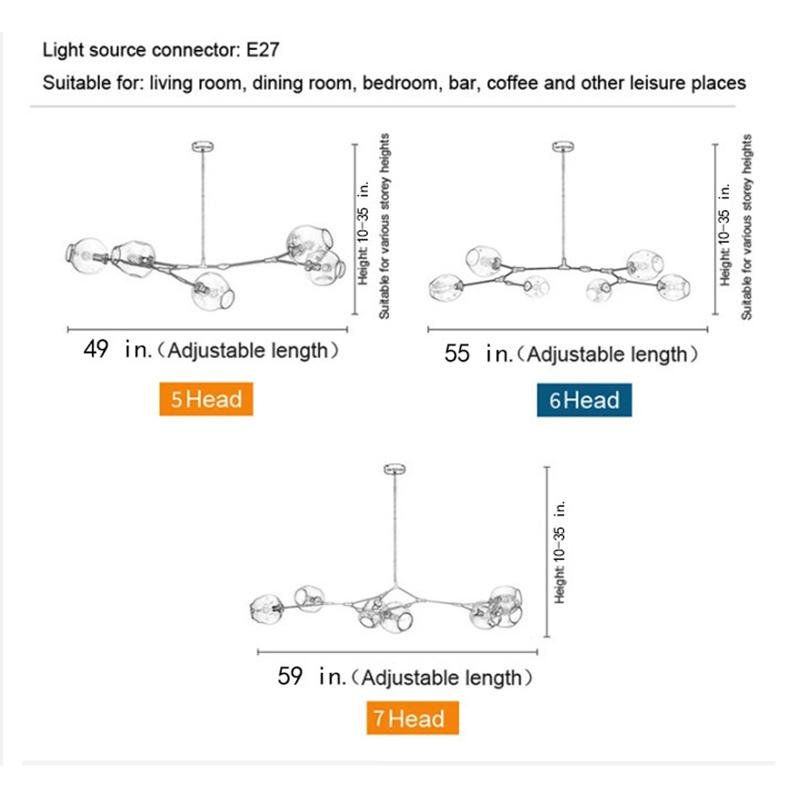 Globe Sputnik Industrial Chandelier — Metal and Glass, E27, 3/5/6/7-Light, Choice of Finish and Shade Color
