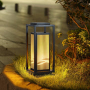 Modern Striped Lantern Bollard Light — Black, Geometric LED, Solar / Hardwired, 7.9" or 9.8" x 23.6"