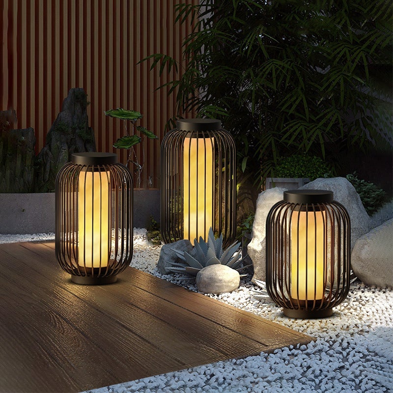 Modern Caged Outdoor Floor Lantern — Brown Stainless Steel, E27, 3000K Warm White, 16"–24"
