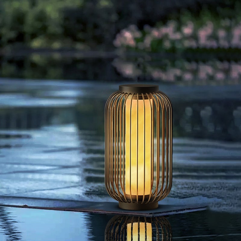 Modern Caged Outdoor Floor Lantern — Brown Stainless Steel, E27, 3000K Warm White, 16"–24"