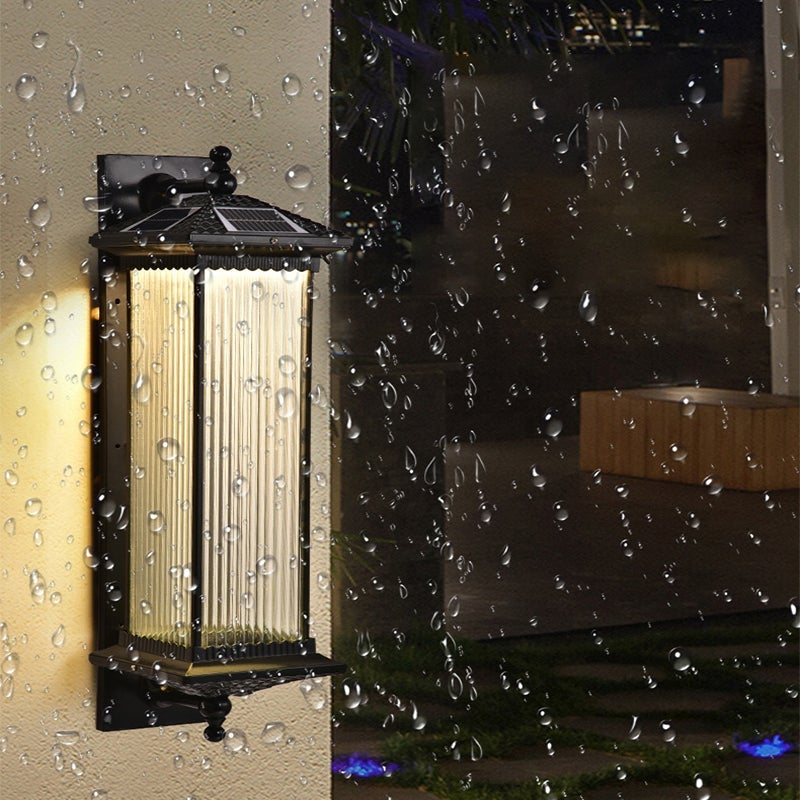 Retro Striped Glass Solar Outdoor Wall Sconce — IP65 Weatherproof, LED, 3000K Warm, 24" or 30"