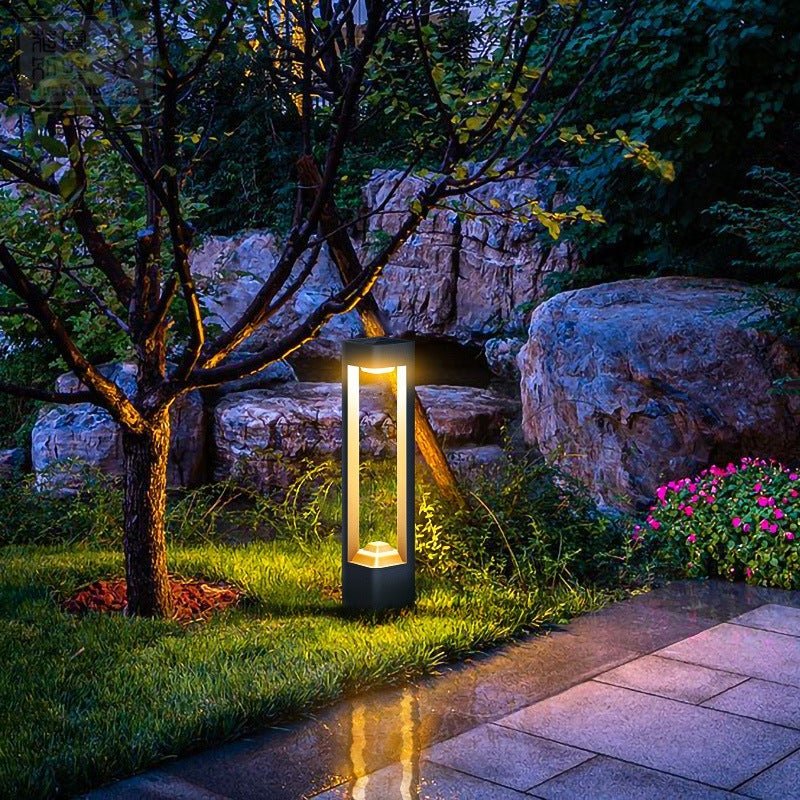 Modern Square Hollow Bollard Light — Aluminum, Smart Solar, Outdoor, 12" or 24"