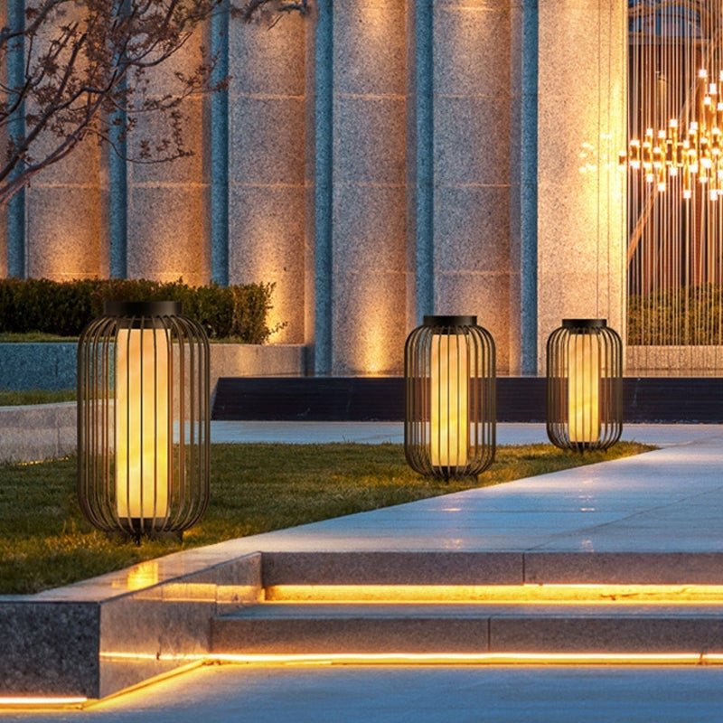 Modern Caged Outdoor Floor Lantern — Brown Stainless Steel, E27, 3000K Warm White, 16"–24"