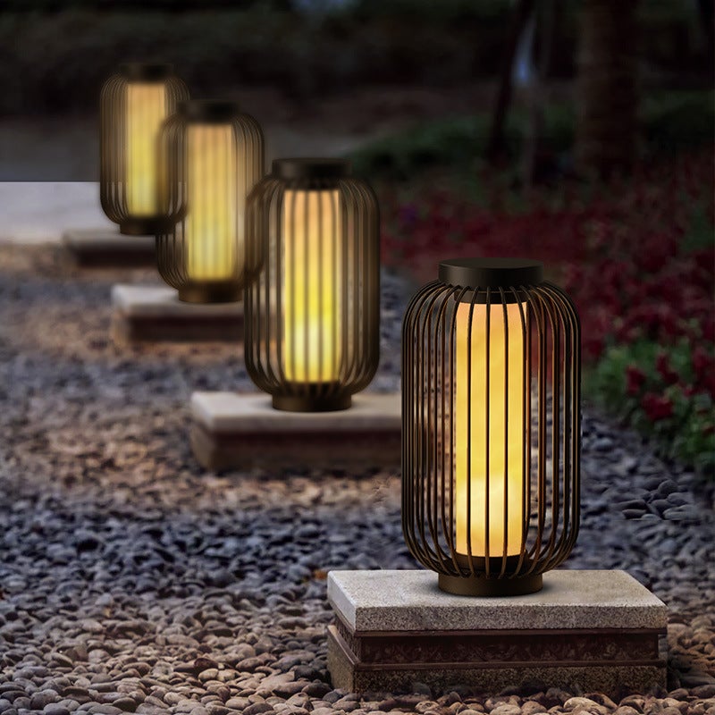 Modern Caged Outdoor Floor Lantern — Brown Stainless Steel, E27, 3000K Warm White, 16"–24"