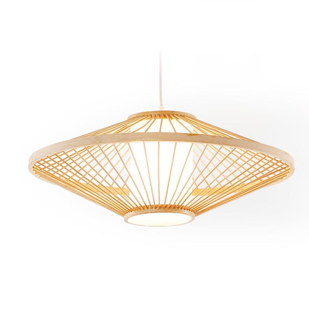 Circular Quasi-Pyramid Bamboo Pendant — Black, Acrylic Shade, 30W, 16"/20"/24" Diameter