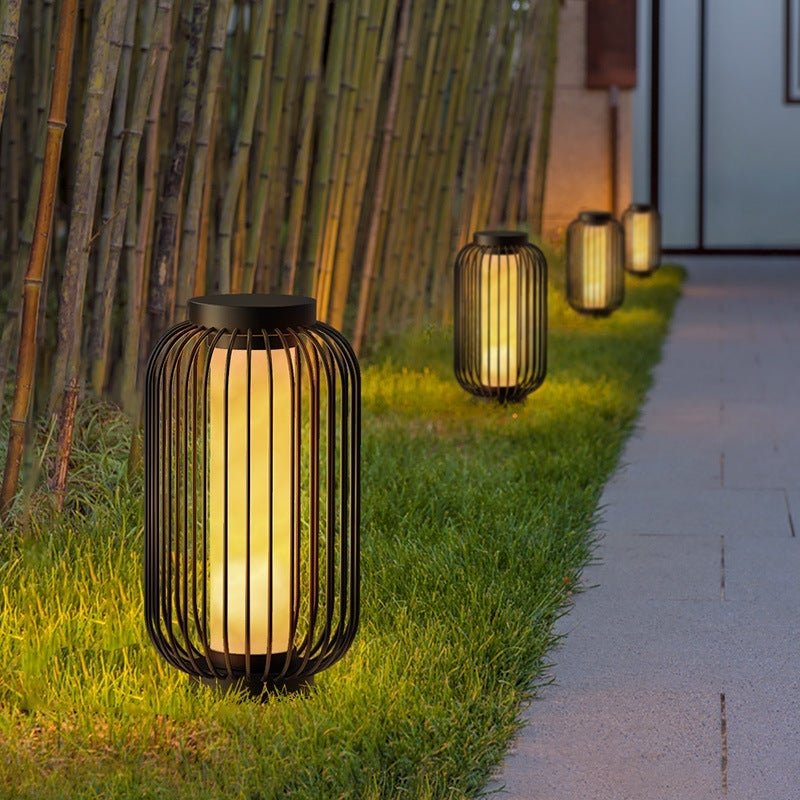 Modern Caged Outdoor Floor Lantern — Brown Stainless Steel, E27, 3000K Warm White, 16"–24"