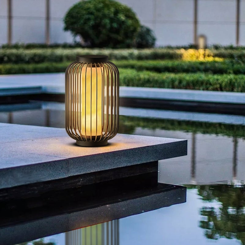 Modern Caged Outdoor Floor Lantern — Brown Stainless Steel, E27, 3000K Warm White, 16"–24"