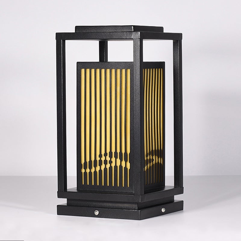 Modern Striped Lantern Bollard Light — Black, Geometric LED, Solar / Hardwired, 7.9" or 9.8" x 23.6"