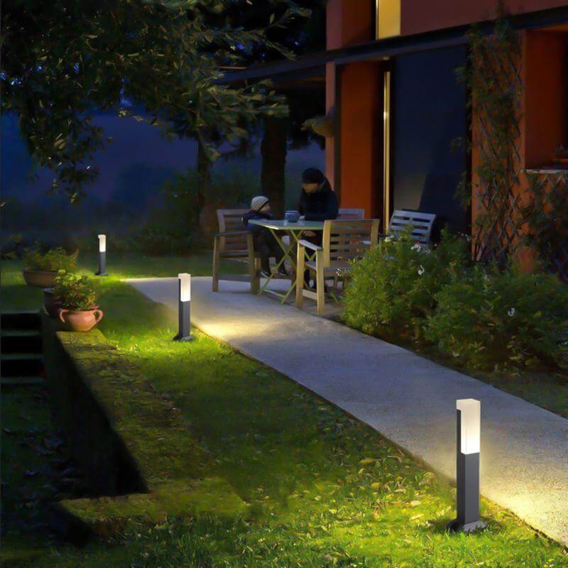 waterproof sleek black aluminum led bollard lights with minimalist cuboid design