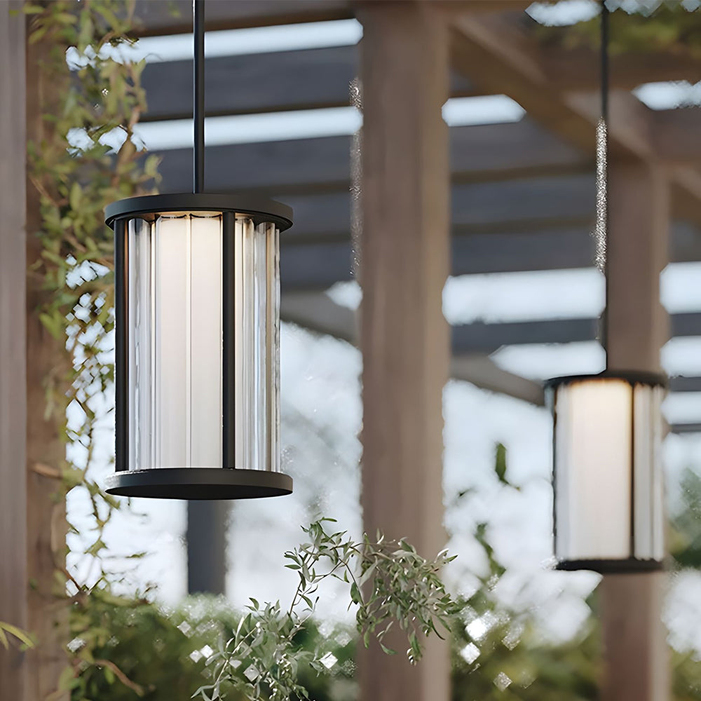 Cylinder Outdoor Lantern — Stainless Steel & Acrylic Crystal, 4W LED, 3000K, IP65, Solar / Hardwired, Pendant or Lawn Stake