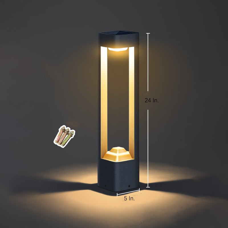 Modern Square Hollow Bollard Light — Aluminum, Smart Solar, Outdoor, 12" or 24"