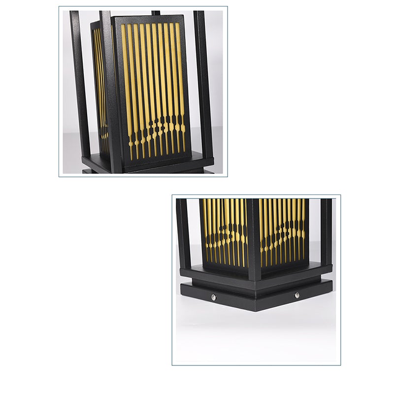 Modern Striped Lantern Bollard Light — Black, Geometric LED, Solar / Hardwired, 7.9" or 9.8" x 23.6"