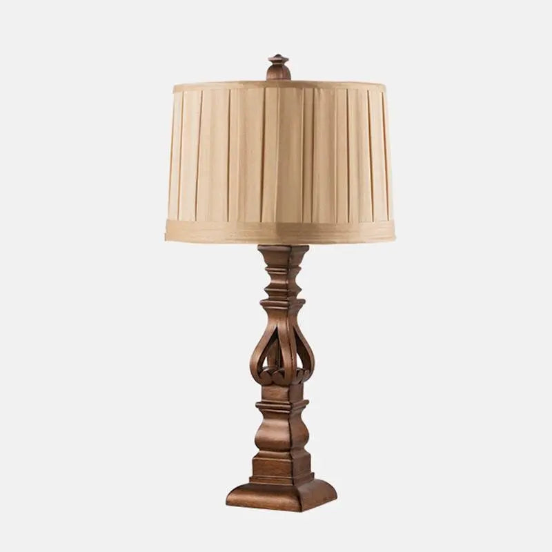 Antique Rustic Style Tower Table Lamp with Stripe Drum Shade Luxe