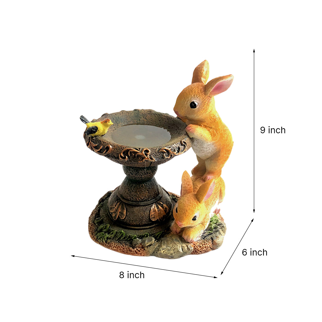 Double-Rabbit Solar Garden Light — Resin, Warm White LED, IP44, Dusk-to-Dawn