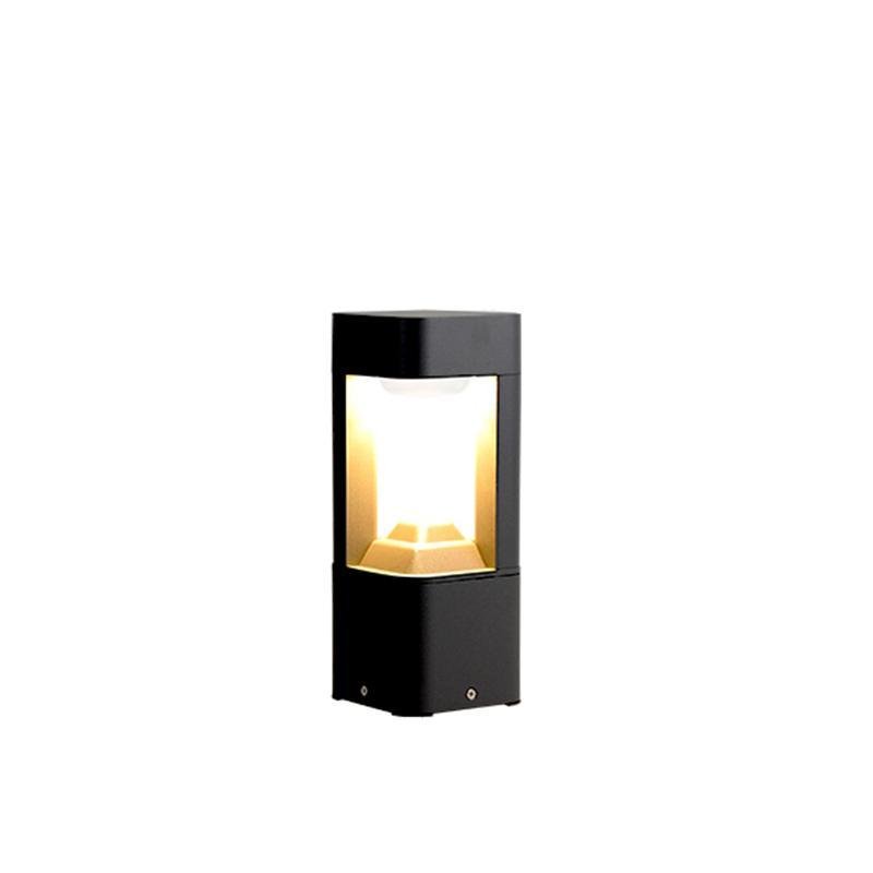 Modern Bollard Pathway Light — Black Aluminum, Hollow Lantern Design, LED 3200K, IP54 Weatherproof
