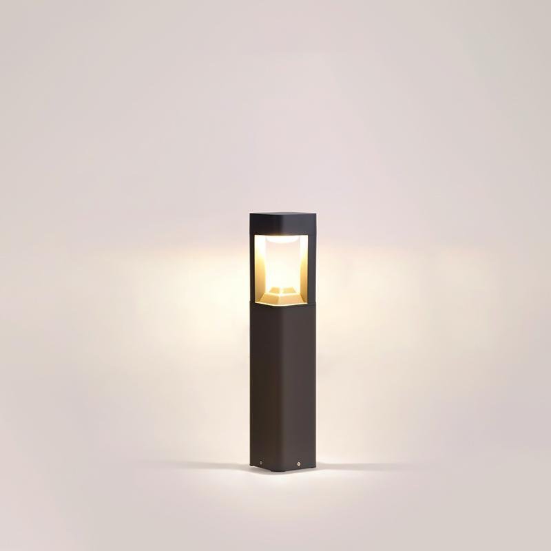 Modern Bollard Pathway Light — Black Aluminum, Hollow Lantern Design, LED 3200K, IP54 Weatherproof