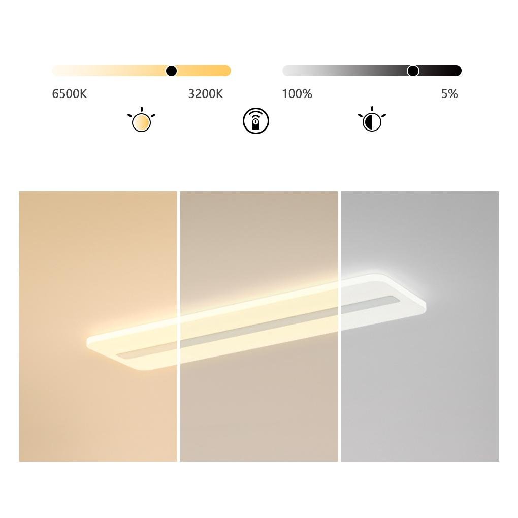 Rectangular LED Flush-Mount Ceiling Light — White Iron, 3-Step Dimming (3000K/4500K/6000K), 40W, Multiple Sizes