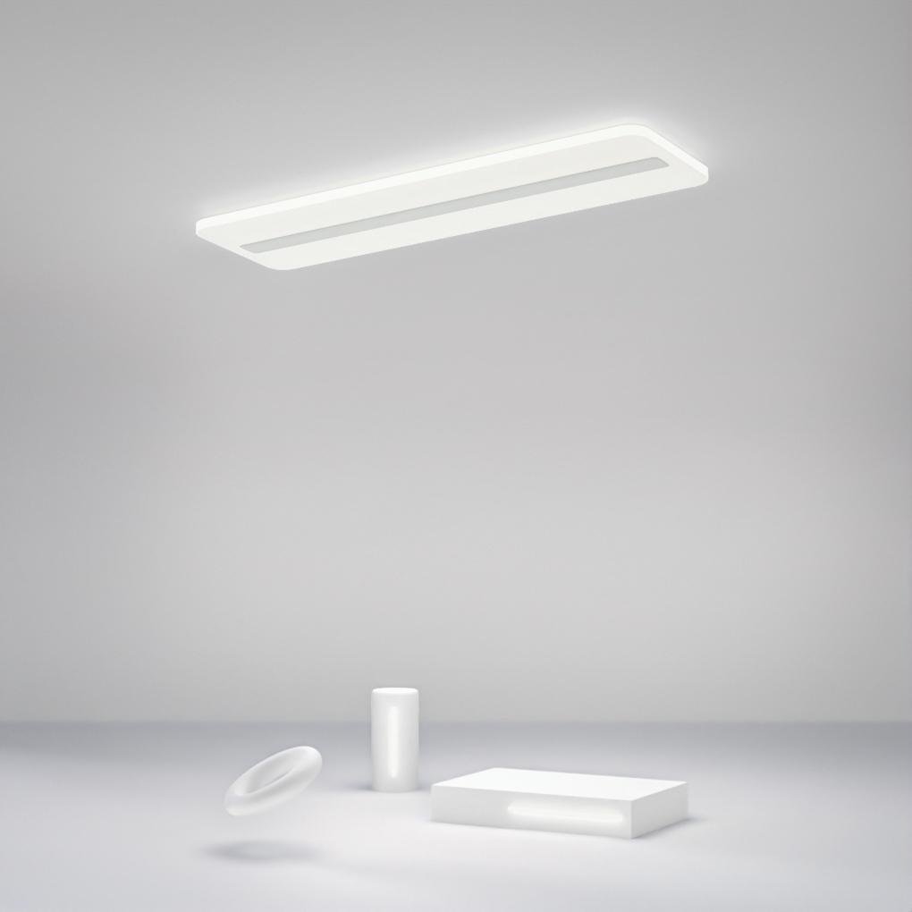 Rectangular LED Flush-Mount Ceiling Light — White Iron, 3-Step Dimming (3000K/4500K/6000K), 40W, Multiple Sizes