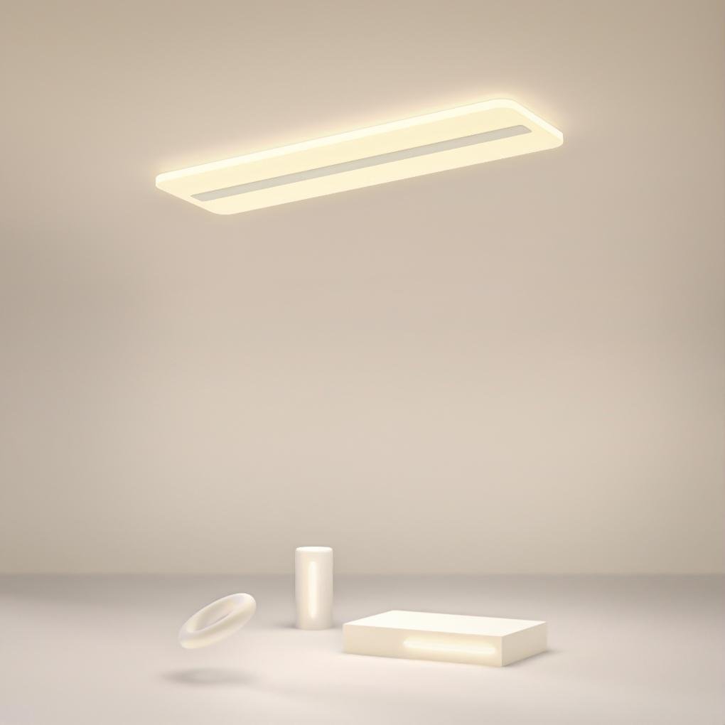 Rectangular LED Flush-Mount Ceiling Light — White Iron, 3-Step Dimming (3000K/4500K/6000K), 40W, Multiple Sizes