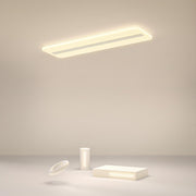 Rectangular LED Flush-Mount Ceiling Light — White Iron, 3-Step Dimming (3000K/4500K/6000K), 40W, Multiple Sizes