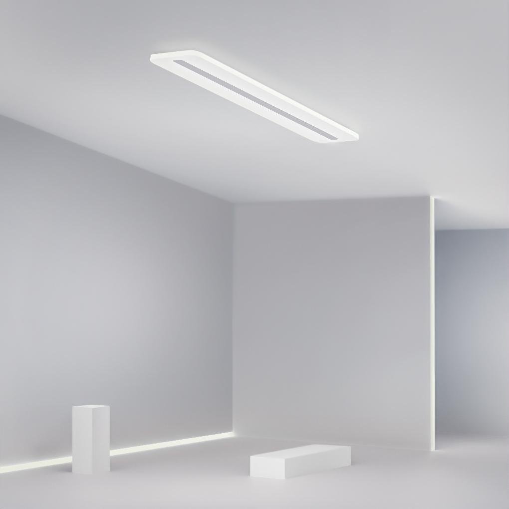 Rectangular LED Flush-Mount Ceiling Light — White Iron, 3-Step Dimming (3000K/4500K/6000K), 40W, Multiple Sizes
