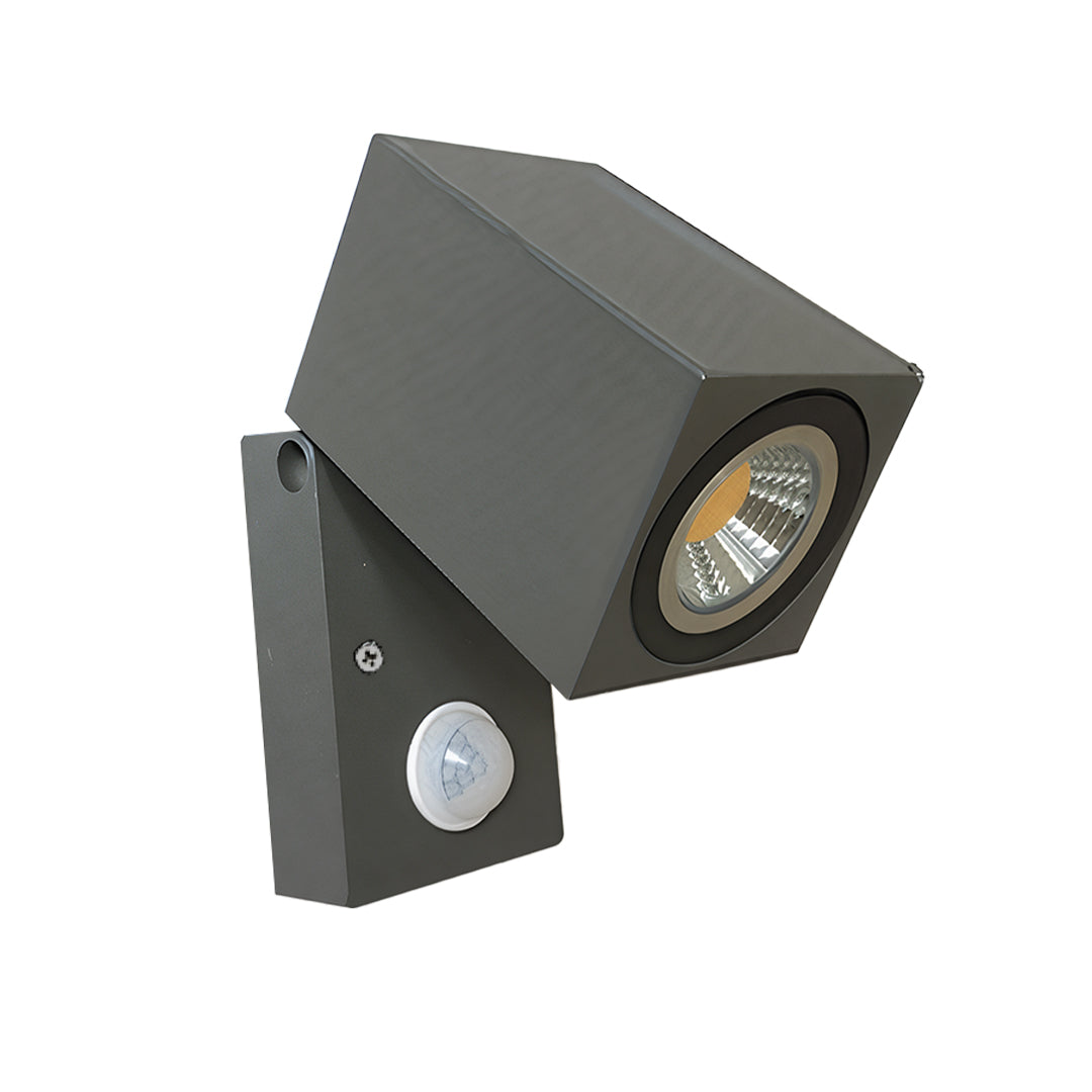Square Adjustable Outdoor Wall Sconce — Black Aluminum, 5W COB LED, Motion Sensor, IP65, 3000K / 6000K