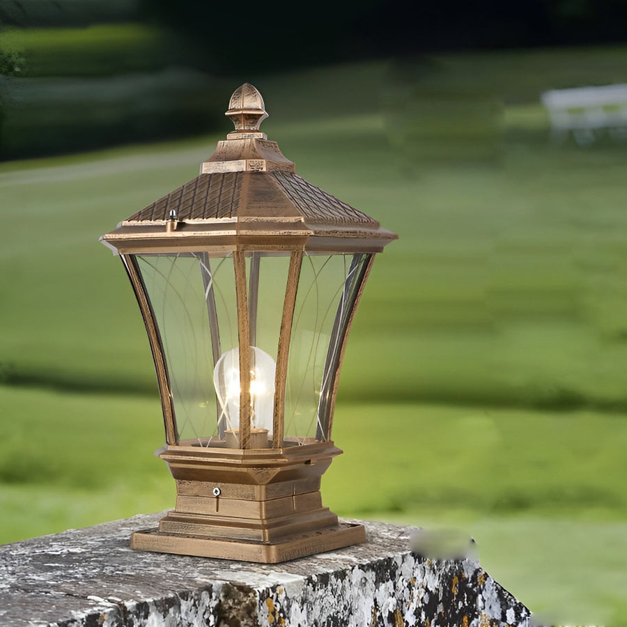 Retro Vintage Outdoor Post Light — Die-Cast Aluminum and Glass, Solar / Hardwired, IP65, 9"×17"