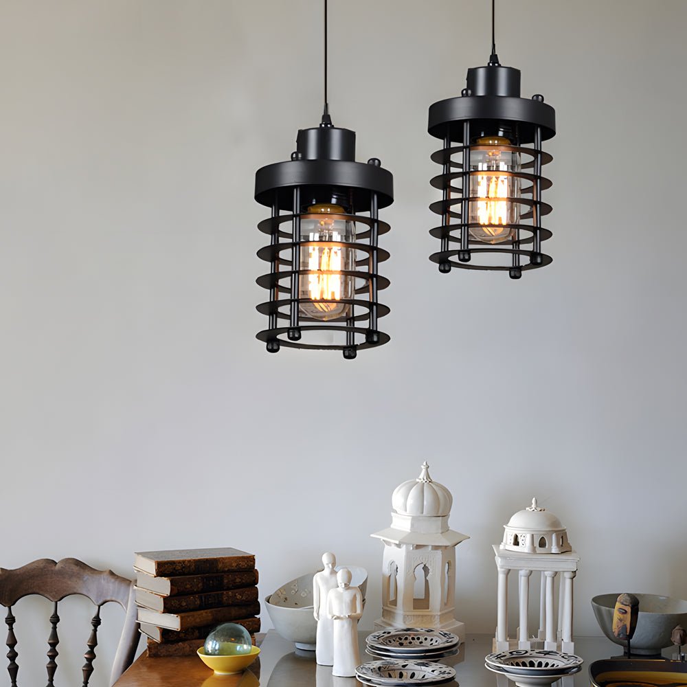 Industrial Cage Mini Pendant — Aged Metal, 1-Light, E27 40W, 3.9" Dia.