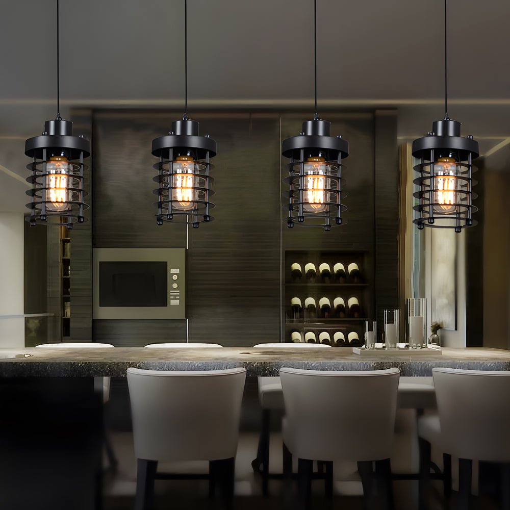 Industrial Cage Mini Pendant — Aged Metal, 1-Light, E27 40W, 3.9" Dia.