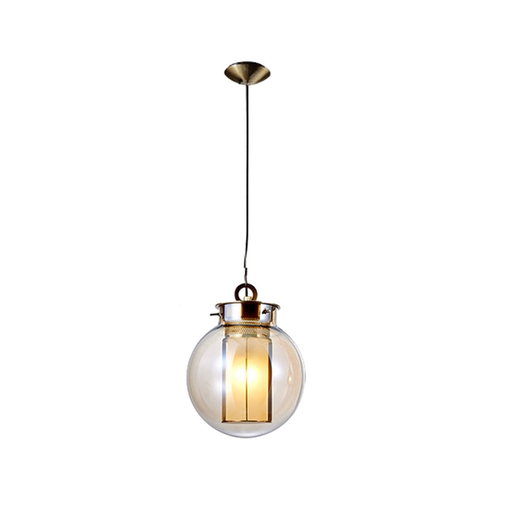 Postmodern Mini Pendant Light — Hand-Blown Amber Glass, Iron, E27, 1-Light