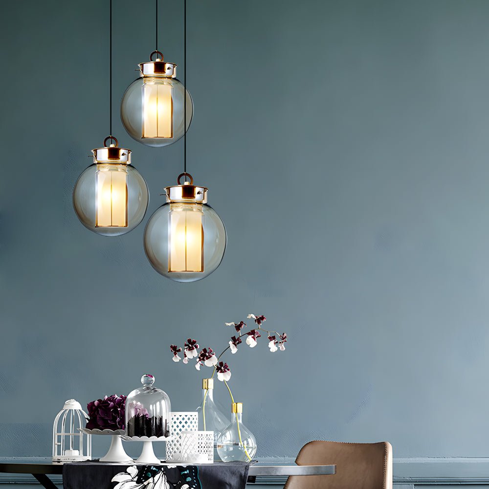 Postmodern Mini Pendant Light — Hand-Blown Amber Glass, Iron, E27, 1-Light