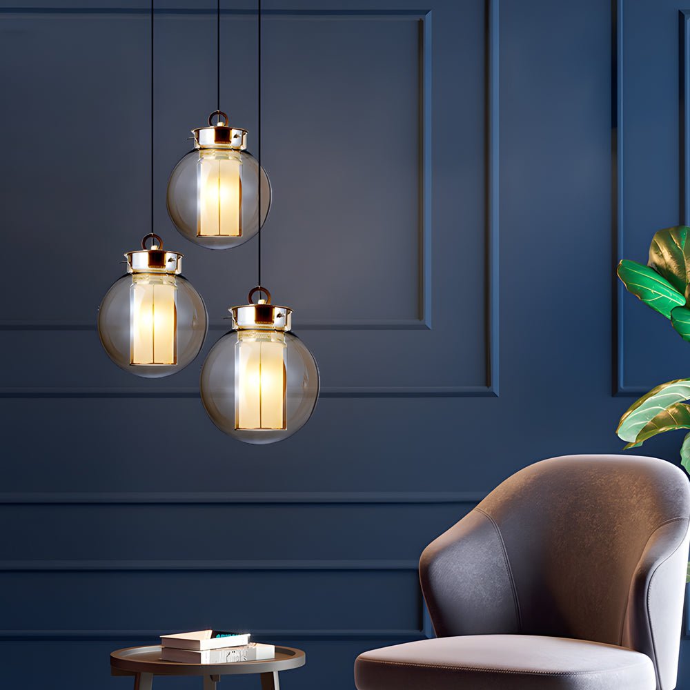Postmodern Mini Pendant Light — Hand-Blown Amber Glass, Iron, E27, 1-Light