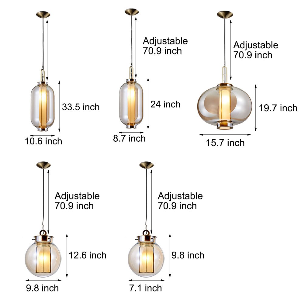 Postmodern Mini Pendant Light — Hand-Blown Amber Glass, Iron, E27, 1-Light