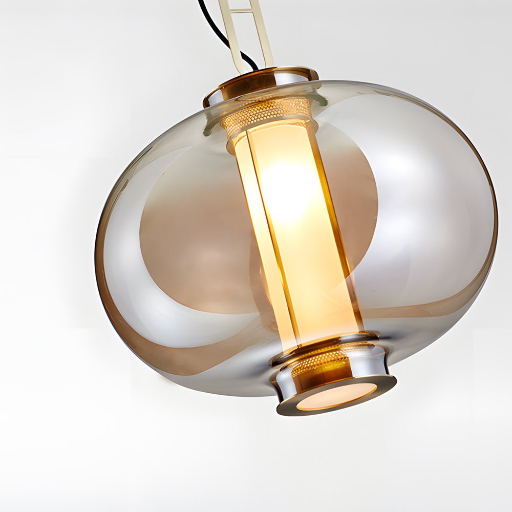 Postmodern Mini Pendant Light — Hand-Blown Amber Glass, Iron, E27, 1-Light