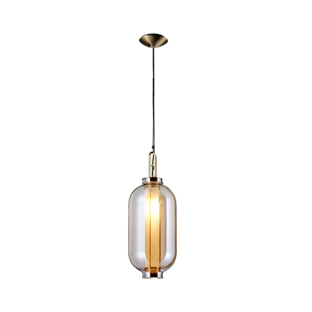 Postmodern Mini Pendant Light — Hand-Blown Amber Glass, Iron, E27, 1-Light