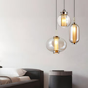 Postmodern Mini Pendant Light — Hand-Blown Amber Glass, Iron, E27, 1-Light