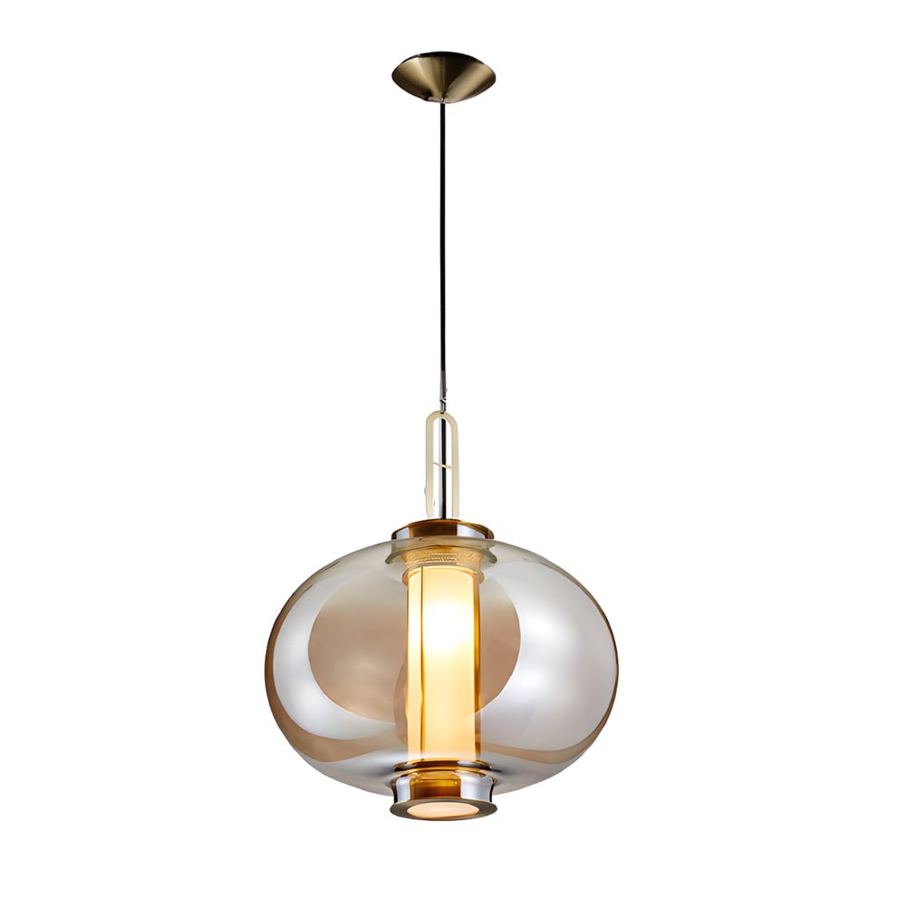 Postmodern Mini Pendant Light — Hand-Blown Amber Glass, Iron, E27, 1-Light