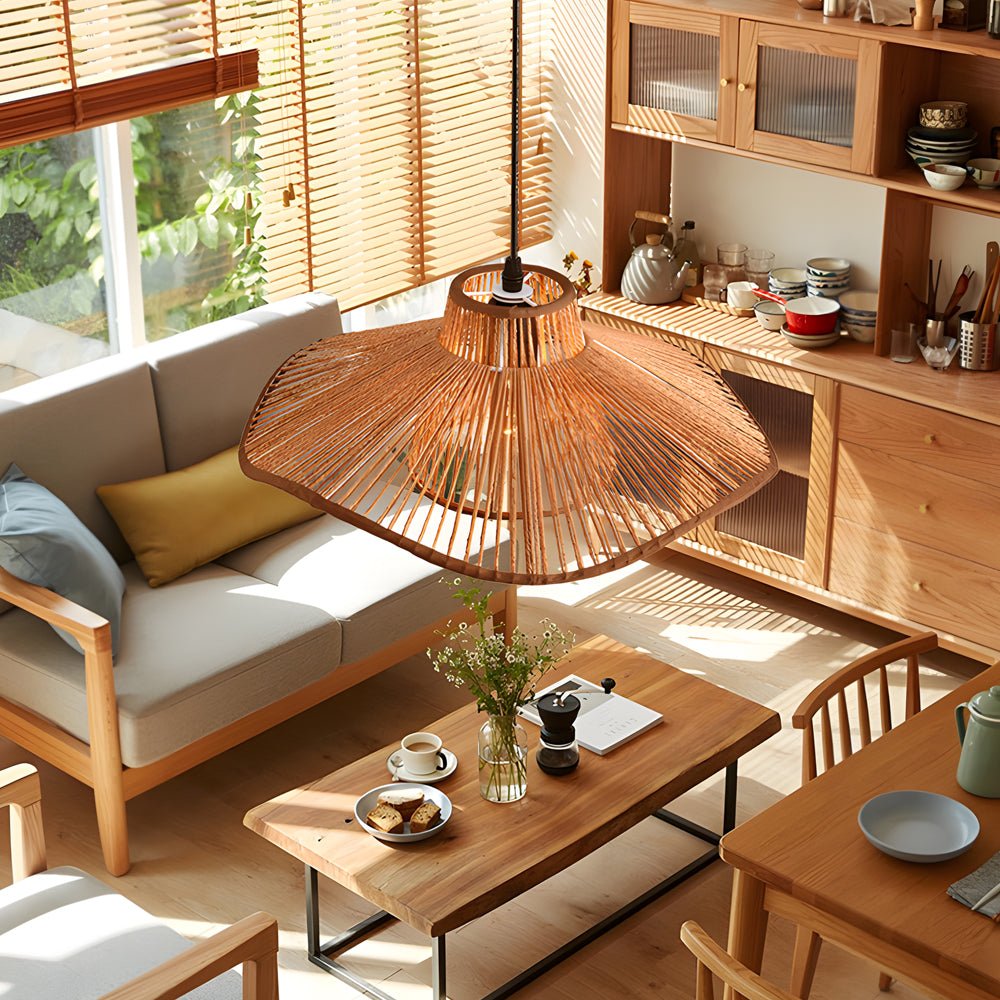 1 light double layer hemp rope weaved umbrella pendant light for kitchen ceiling lighting