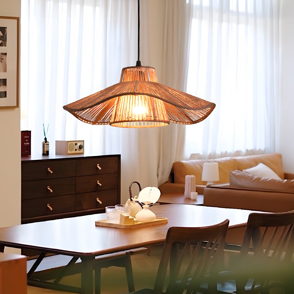 1 light double layer hemp rope weaved umbrella pendant light for kitchen ceiling lighting