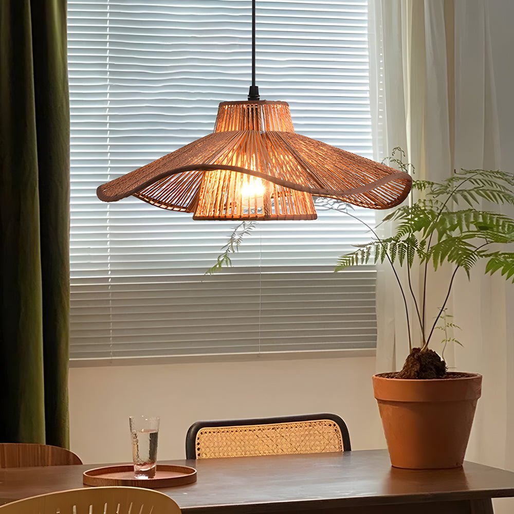 1 light double layer hemp rope weaved umbrella pendant light for kitchen ceiling lighting